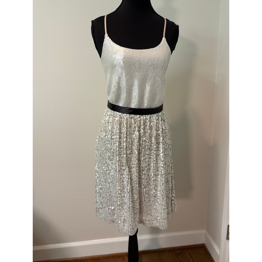 Express Off White Sleeveless Shimmer Cocktail Dress with Sash Tie Waist
